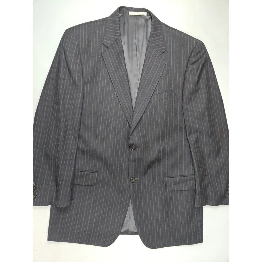Joseph Abboud Wool Sport Coat 42L Black Brown Stripe USA 2 Button 1427/2